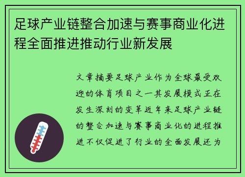 足球产业链整合加速与赛事商业化进程全面推进推动行业新发展