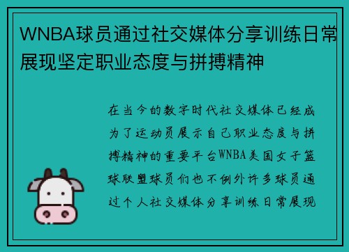 WNBA球员通过社交媒体分享训练日常展现坚定职业态度与拼搏精神